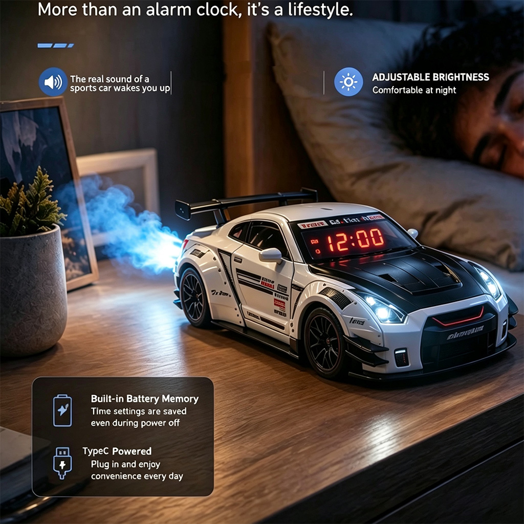Digital Alarm Clock - Simulated Sports Car Alarm Clock Adjustable