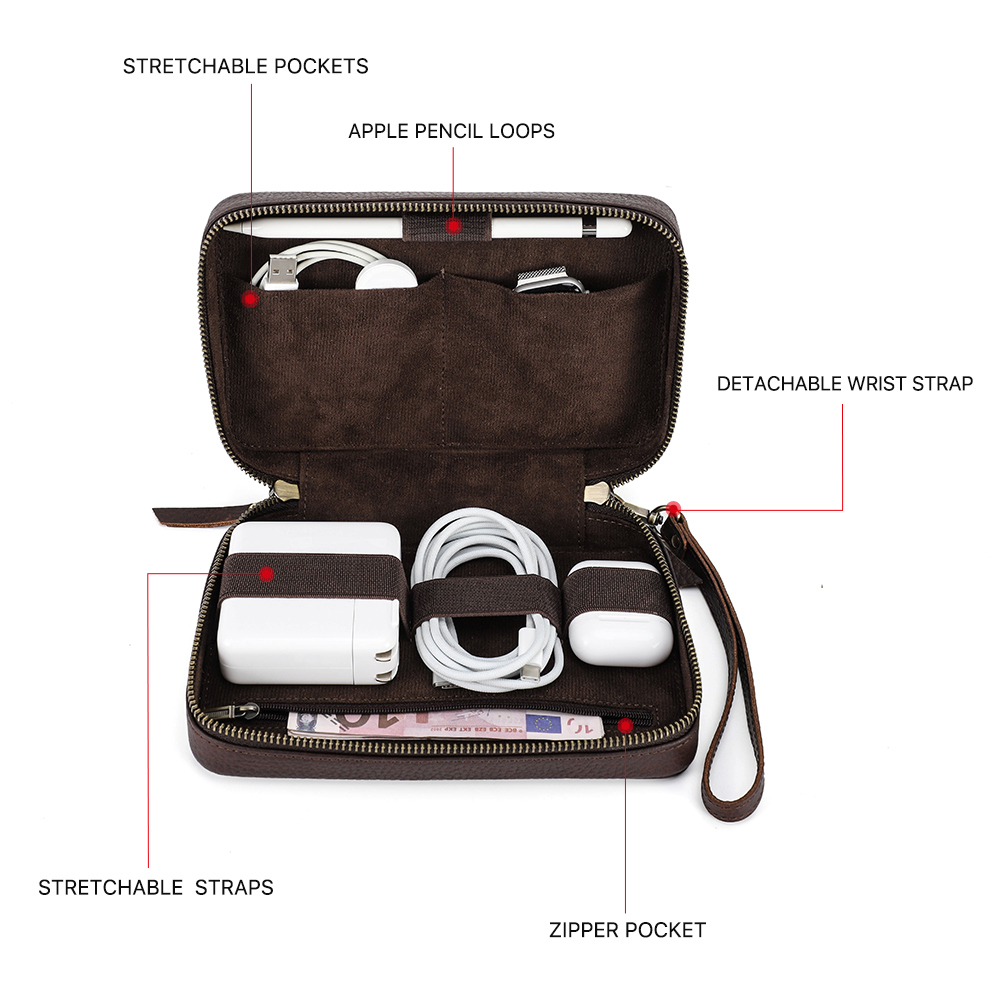 Genuine Leather Portable USB D - Electronics Gadgets Bag のレビューと価格