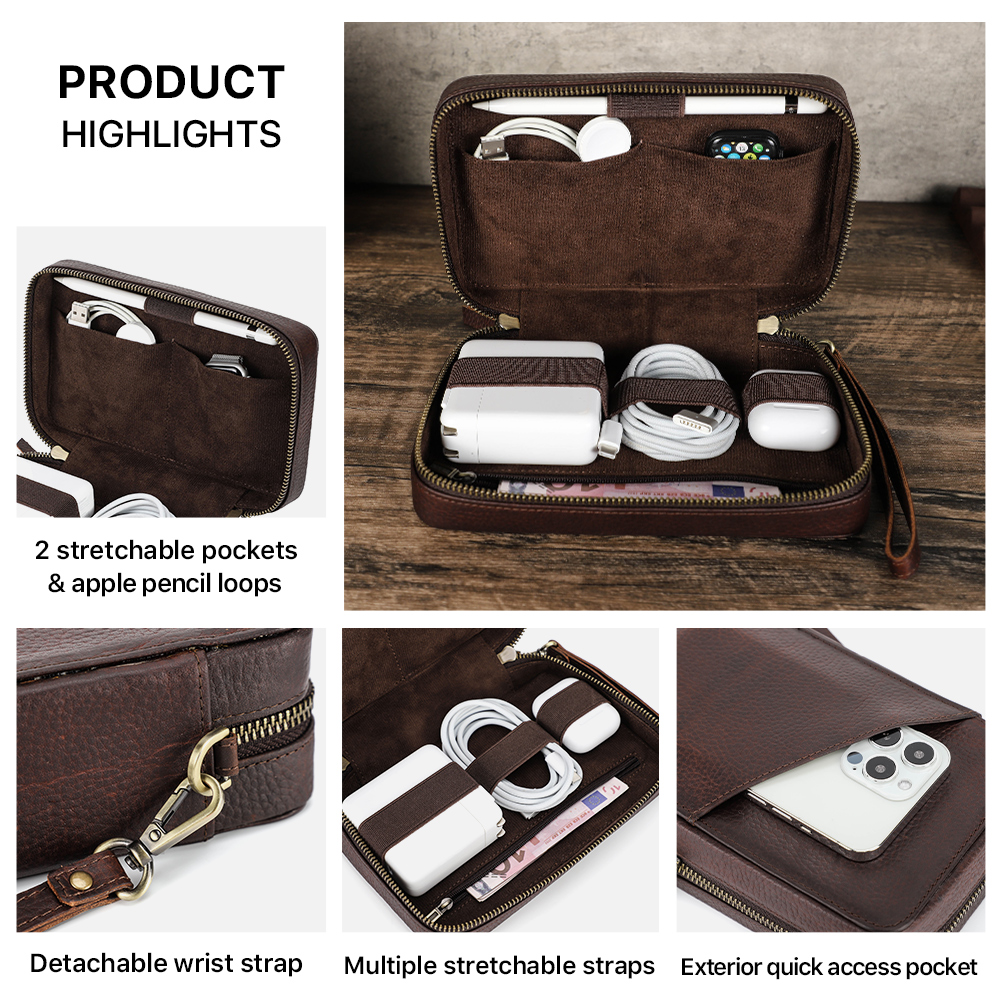 Genuine Leather Portable USB D - Electronics Gadgets Bag のレビューと価格