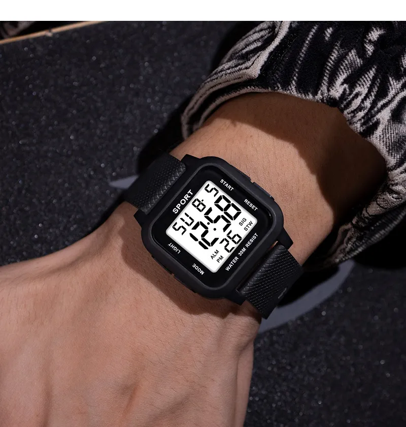 Black Sports Watch Men's Digit - Digital Alarm Clock のレビューと価格